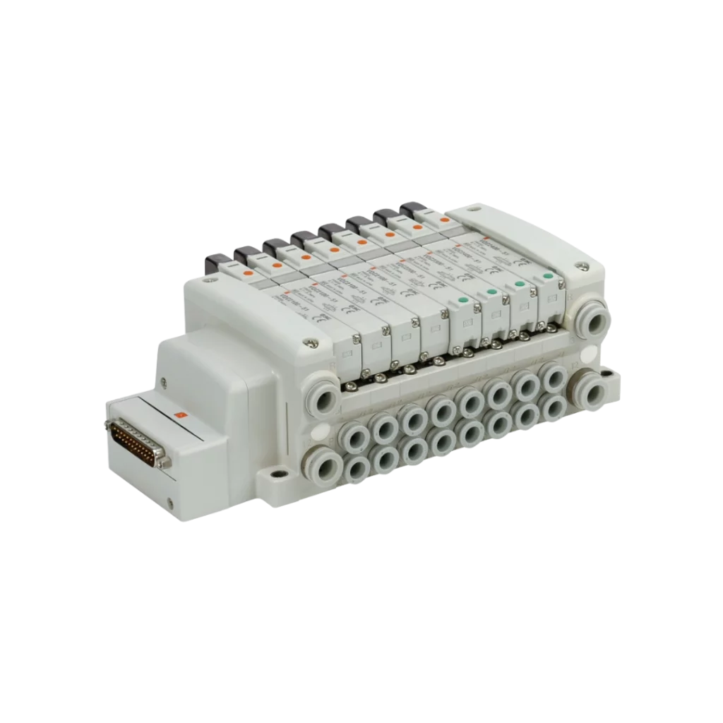 Imagen de manifold VV5QC ideal para sistemas de transmisión en serie de SMC.