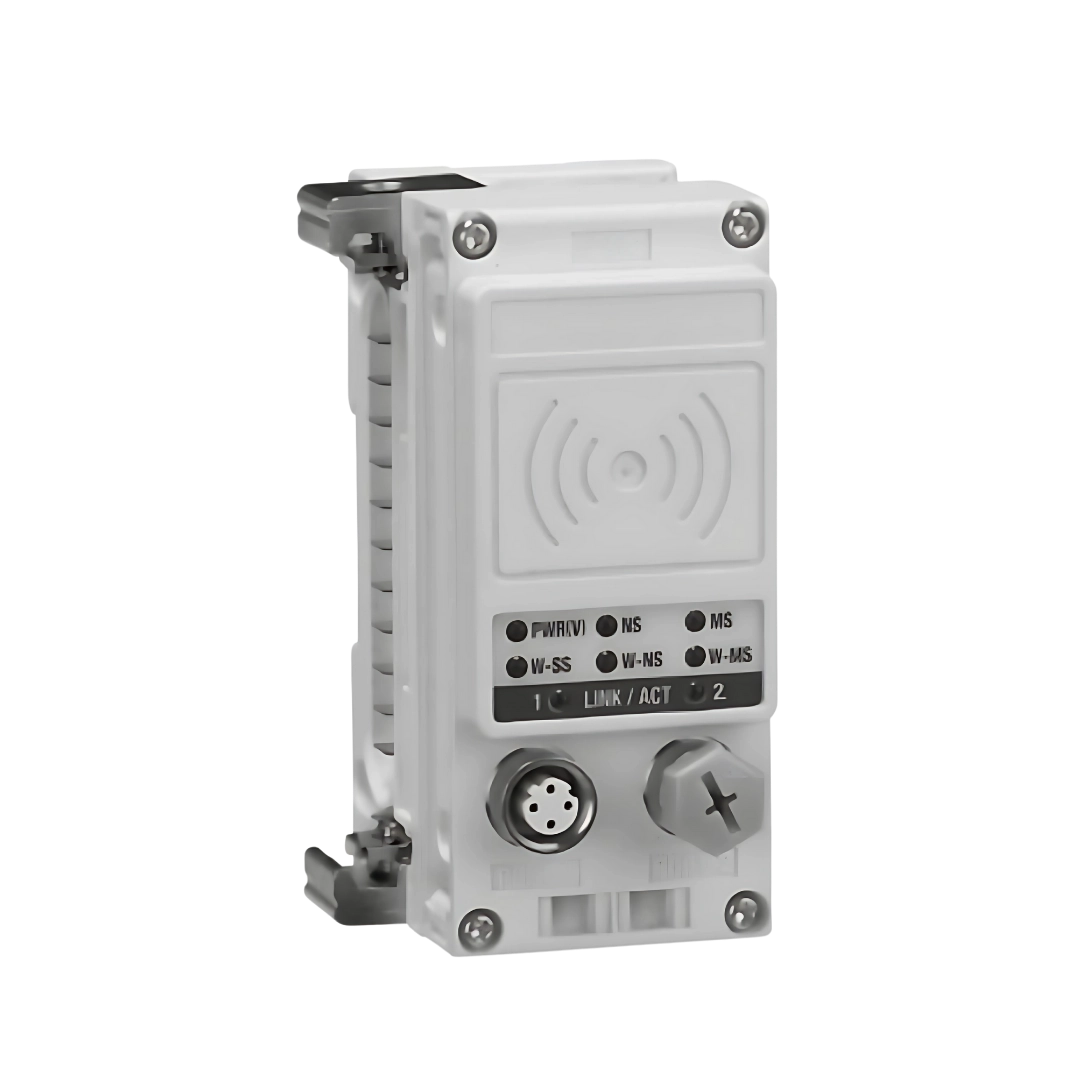 Imagen del sistema wireless EX600-W de SMC para comunicaciones industriales confiables.