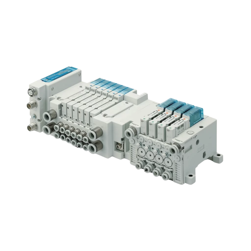 Imagen del bloque combinado JSY & ZK2*A de SMC, solución compacta para presión positiva y de vacío.
