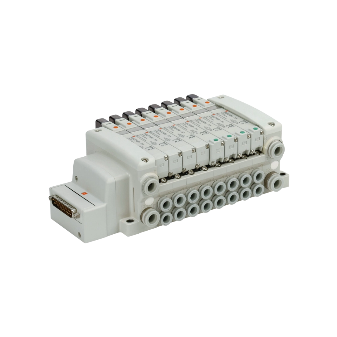Imagen de manifold VV5QC ideal para sistemas de transmisión en serie de SMC.